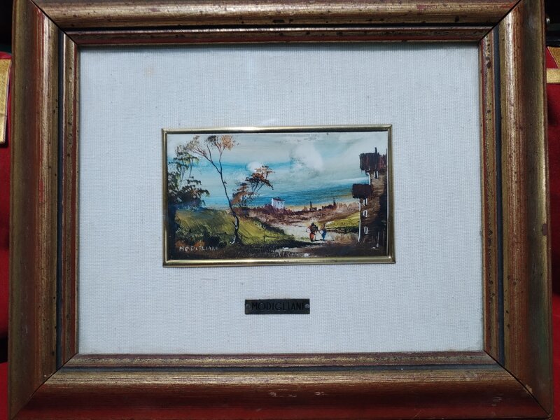 Tablou, miniatura rara pictata manual, semnata  MC Dagliani