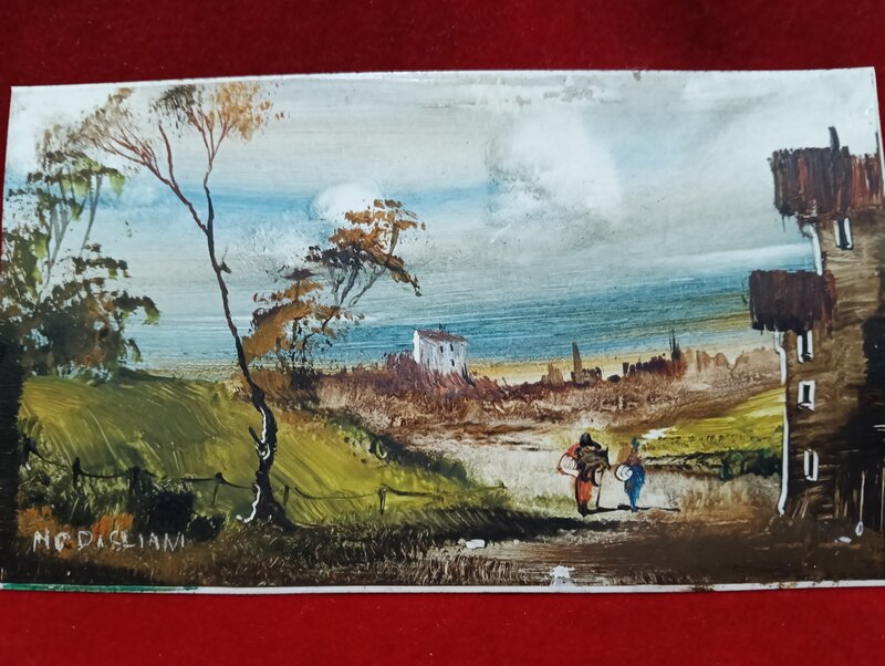 Tablou, miniatura rara pictata manual, semnata  MC Dagliani