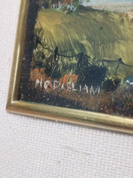 Tablou, miniatura rara pictata manual, semnata  MC Dagliani